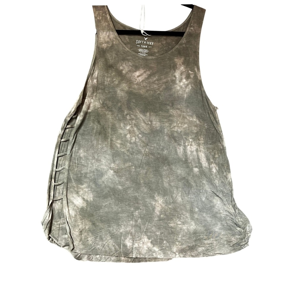 American Eagle Womens Soft & Sexy Tank Top Large Gray‎ Grunge Thrashed Y2k Rebel